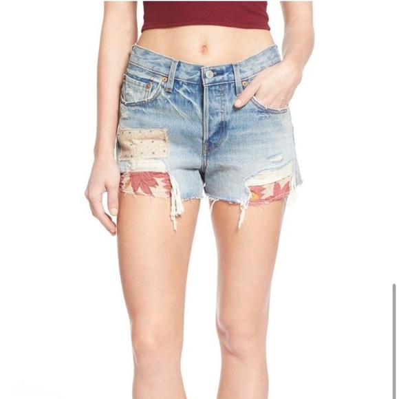 Levi's '501' Patchwork Denim Shorts size 29 - Picture 1 of 10